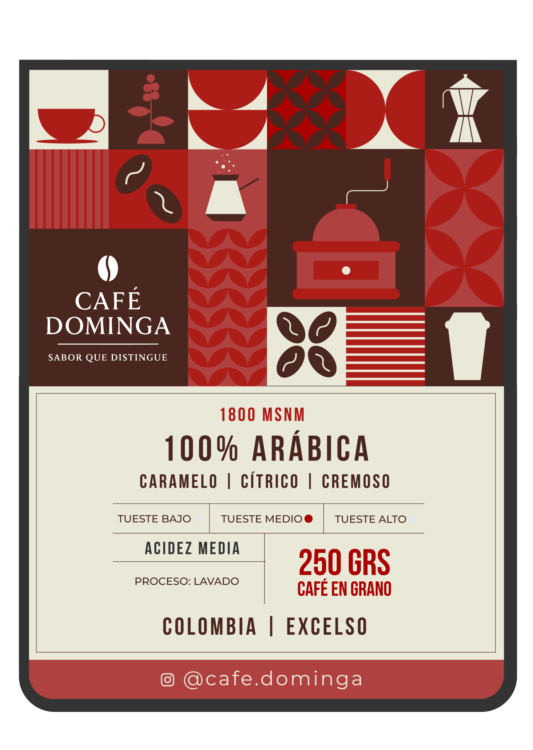 DOMIGA-GRANO-02 Café en Grano Colombia 250 g – 100% Arábico