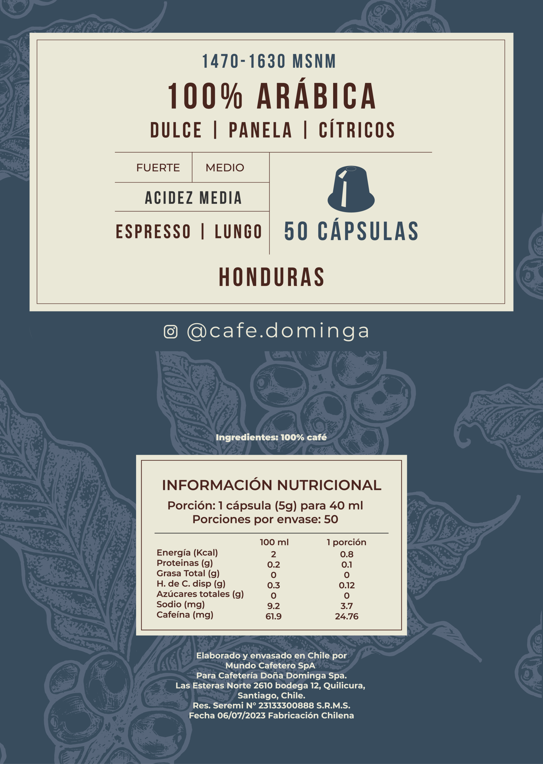 etiqueta-domingacafe Cápsulas de Café Honduras (Pack x50) – Compatibles con Nespresso®